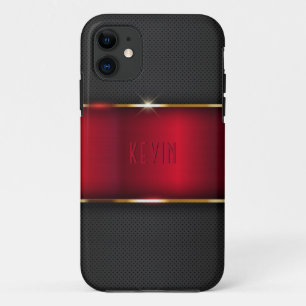 Rood en donkergrijs namaak metaaldesign iPhone 11 hoesje