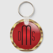 Rood en Faux metallisch goud met monogram Sleutelhanger (Voorkant)