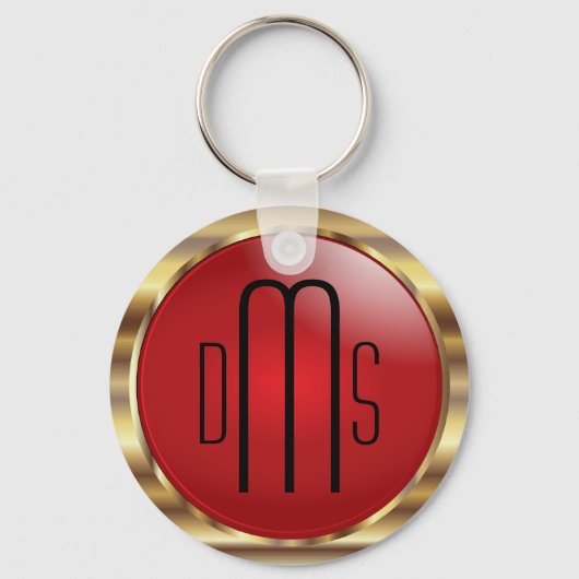 Rood en Faux metallisch goud met monogram Sleutelhanger (Achterkant)
