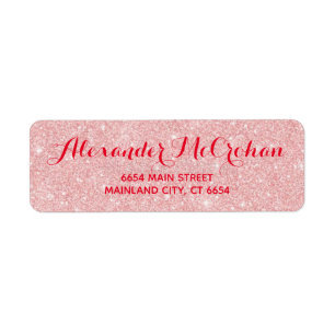 Rood en Faux Roos Gold Glitter Folie Roze Etiket