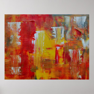 Rood en geel abstract schilderij poster