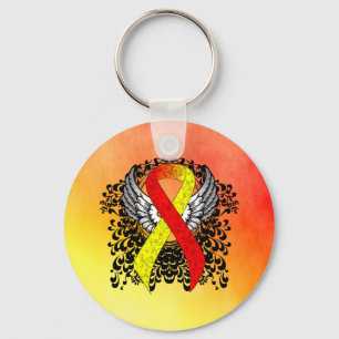 Rood- en Geel Awareness Ribbon met Wings Sleutelhanger