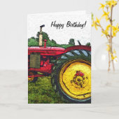 Rood en Geel Boerderij Tractor Kaart (Gele Bloem)