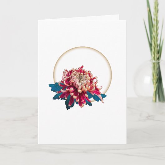 Rood en geel chrysanthemum cirkel wit kaart (Voorkant)