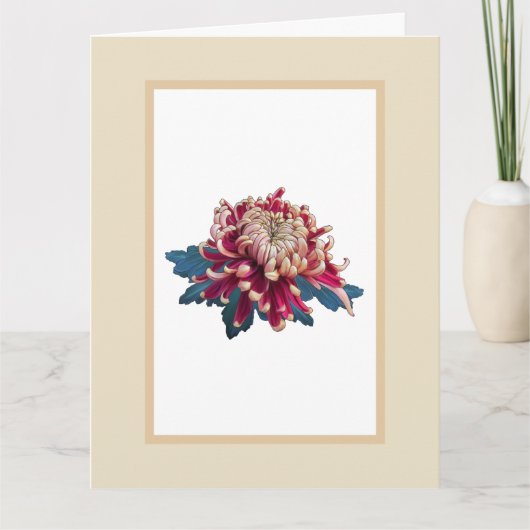 Rood en geel chrysanthemum illustratiebeige kaart (Voorkant)