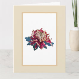 Rood en geel chrysanthemum illustratiebeige kaart