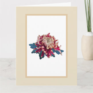Rood en geel chrysanthemum illustratiebeige kaart