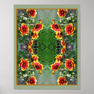 Rood en geel Daisy Deken Bloem Abstract Poster
