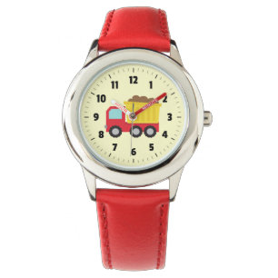 Rood en geel Dump Truck Kinder Horloge