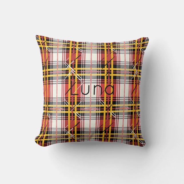 Rood en Geel Plaid | Aangepaste Vibrant Tartan Hom Kussen (Voorkant)