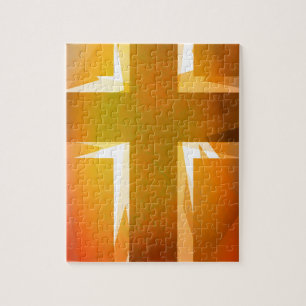 Rood en geel religieus kruis legpuzzel
