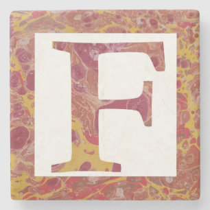 Rood en Geel Steen Gemarmerd Monogram F Stenen Onderzetter