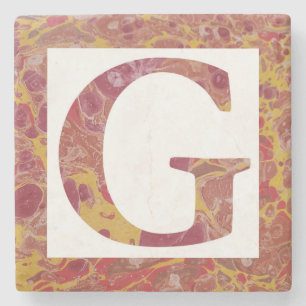 Rood en Geel Steen Gemarmerd Monogram G Stenen Onderzetter