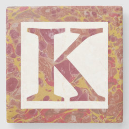 Rood en Geel Steen Gemarmerd Monogram K Stenen Onderzetter