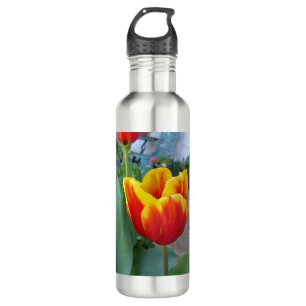 Rood en geel Tulp floral Garden Foto Waterfles
