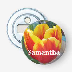 Rood en geel Tulp florale Tuin Foto Key Ring Button Flesopener
