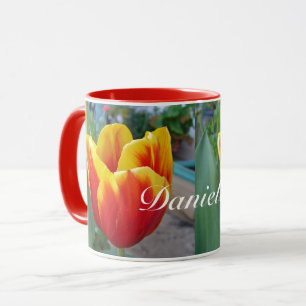 Rood en geel Tulp florale Tuin Womans Naam Mok