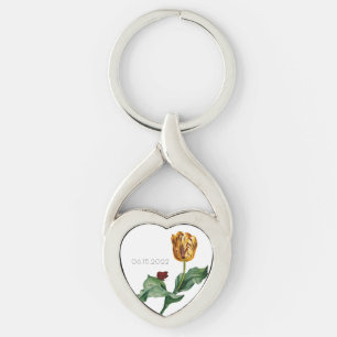 Rood- en gele Tulp met huwelijksdatum Sleutelhanger