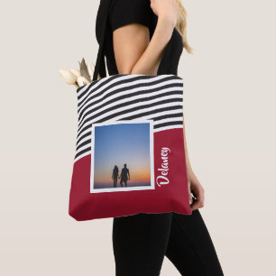 Rood en gestreept patroon Gepersonaliseerde foto Draagtas