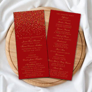 Rood- en Glam Gold Confetti Wedding Program Programma