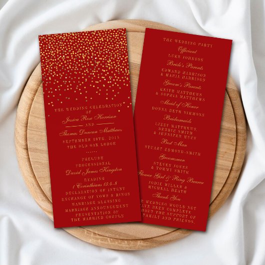 Rood- en Glam Gold Confetti Wedding Program Programma