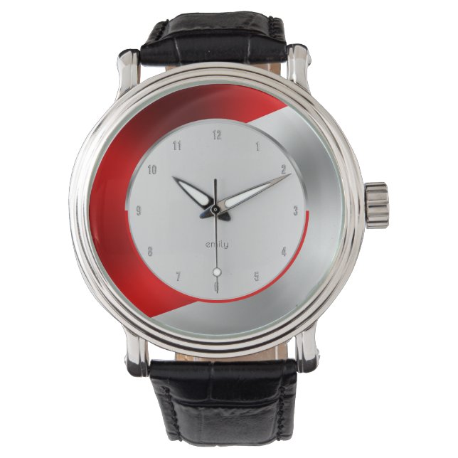 Rood en glanzend zilver geometrisch ontwerp horloge (Voorkant)