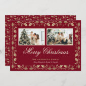 Rood en Gold Holly 2 Kaarten voor kerstmis (Voorkant / Achterkant)