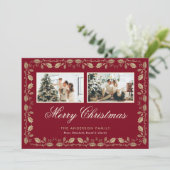 Rood en Gold Holly 2 Kaarten voor kerstmis (Staand voorkant)