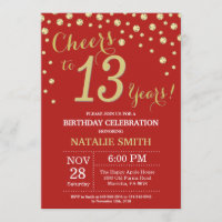 Rood en goud 13e verjaardag Diamond Uitnodiging