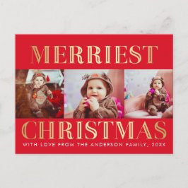 Rood en goud | 3 Foto Kerstvakantie Groeten Feestdagenkaart