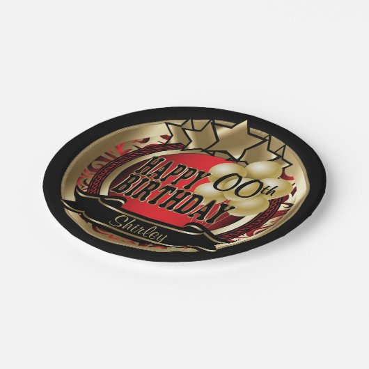 Rood en Goud Abstract 00ste Verjaardagsster Papieren Bordje (Gekanteld)
