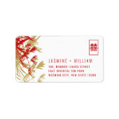 Rood en goud bamboe laat Chinees huwelijksadres ac Etiket (Voorkant)