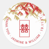 Rood en goud bamboe vertrekt Moderne Zen Asian Wed Ronde Sticker (Voorkant)