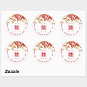 Rood en goud bamboe vertrekt Moderne Zen Asian Wed Ronde Sticker (Vel)