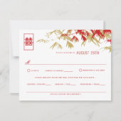 Rood en goud bamboe vertrekt Moderne Zen Asian Wed RSVP Kaartje (Voorkant)