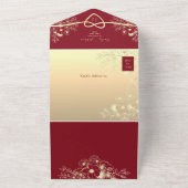 Rood en Goud Bloemen Monogram Huwelijk All In One Uitnodiging (Buitenkant)