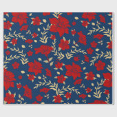 Rood en Goud Bloemen Wrapping Papier (Vlak)