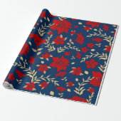 Rood en Goud Bloemen Wrapping Papier (Uitgerold)