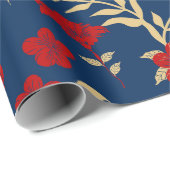 Rood en Goud Bloemen Wrapping Papier (Rol Hoek)