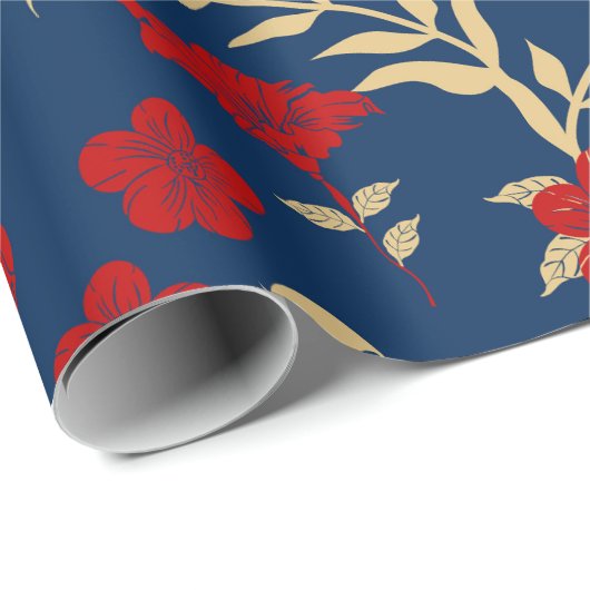 Rood en Goud Bloemen Wrapping Papier (Rol Hoek)