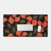 Rood en goud breed blad patroon op zwart bureaumat (Keyboard & Muis)