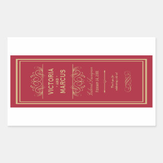 Rood en Goud Bruiloft Wijnfles Monogram Favor Rechthoekige Sticker