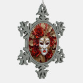 Rood en goud carnaval masker tin sneeuwvlok ornament (Links)