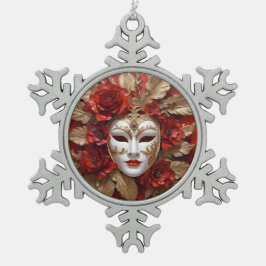 Rood en goud carnaval masker tin sneeuwvlok ornament