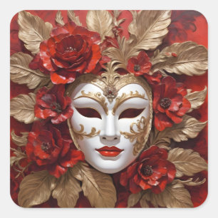Rood en goud carnaval masker vierkante sticker