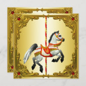 Rood en Goud Carrousel Paard Verjaardagsfeest Kaart (Voorkant / Achterkant)