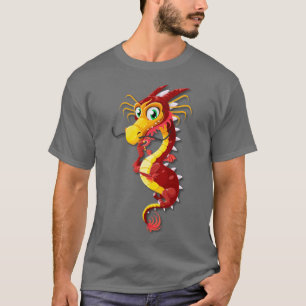 Rood en Goud Chinese Cartoon Dragon T-shirt