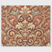  rood en goud Damask Pattern Cadeaupapier (Vlak)