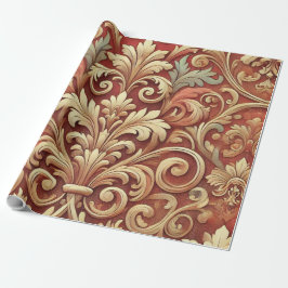 rood en goud Damask Pattern Cadeaupapier