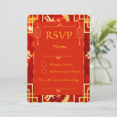 Rood en Goud Dragon Wedding RSVP Card (Staand voorkant)
